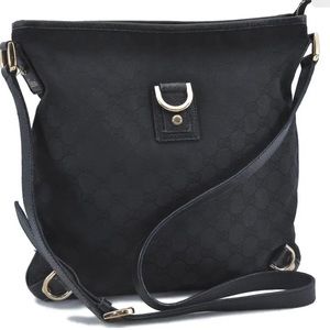 ✅SOLD✅ GUCCI Abbey Canvas GG Cross Body Black Bag with Leather Straps